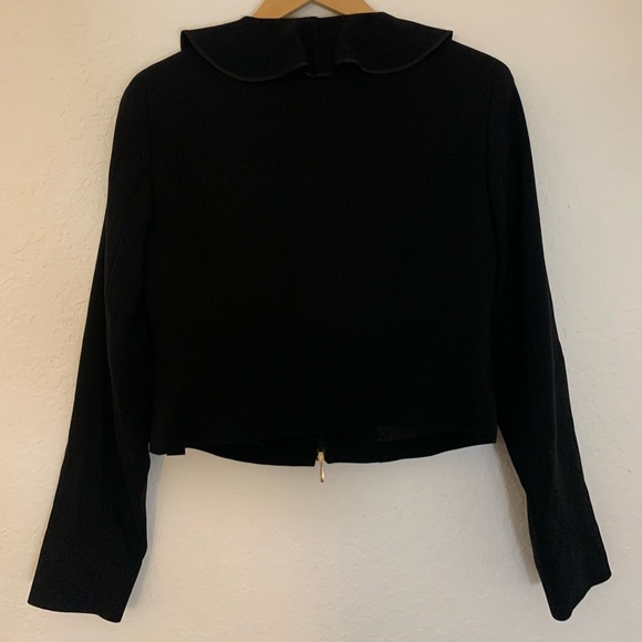 Doncaster Collection 100% Wool Ruffle Zip Up Blazer Jacket - Picture 5 of 5